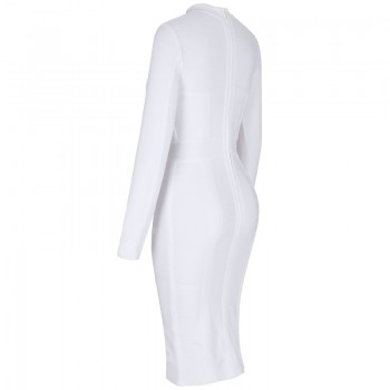 Ocstrade Women White Bandage Dress Bodycon 2020 New Arrivals Sexy Cut Out High Neck Long Sleeve Party Rayon Bandage Midi Dress